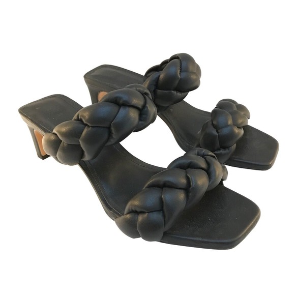 H&M Black Braided Women’s  size 8 Slip On Sandals Heels Dress Shoes - Picture 7 of 7